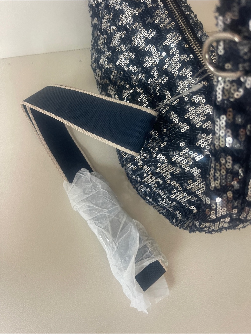Sequin Shoulder Hobo Bag - Navy Sparkle - Picture 6 of 7